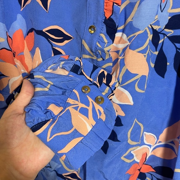 Talbots Vibrant Floral Blouse in Blue and Orange - Picture 5 of 7